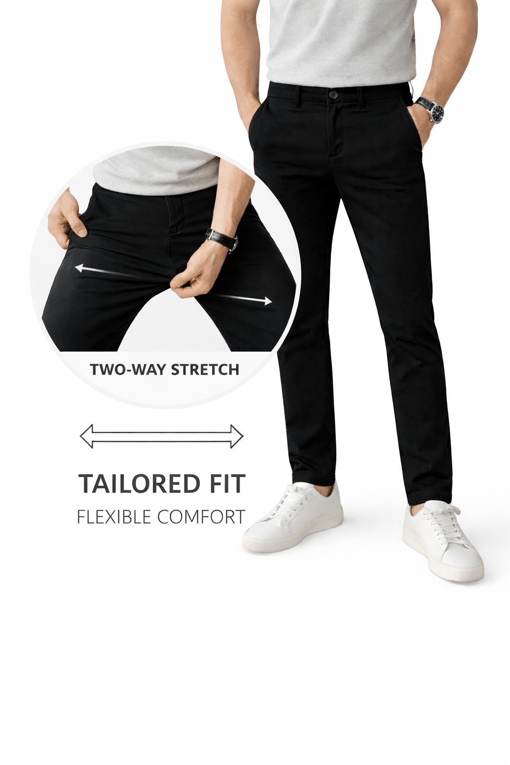 Denro Signature Two-Way Stretch Chinos — Obsidian Black